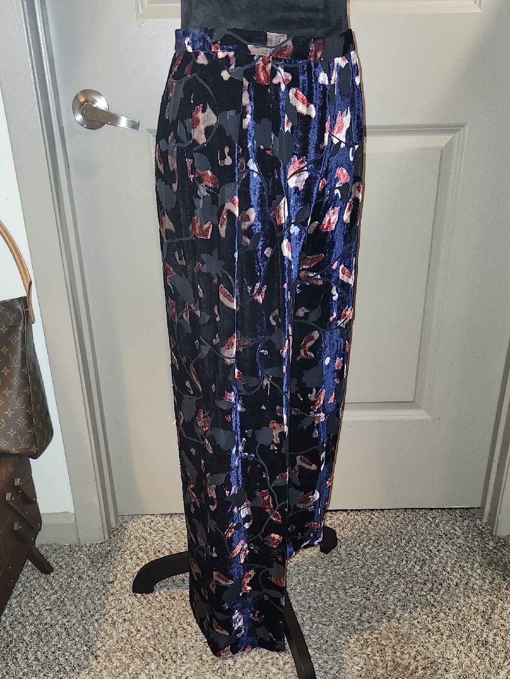 CHANEL Navy Floral Wide Leg Pants